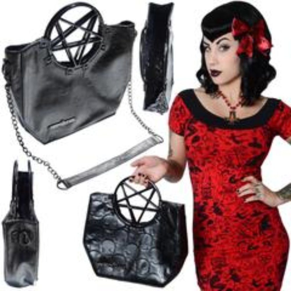Pentagram Handle Purse Bag Black Goth Fashion